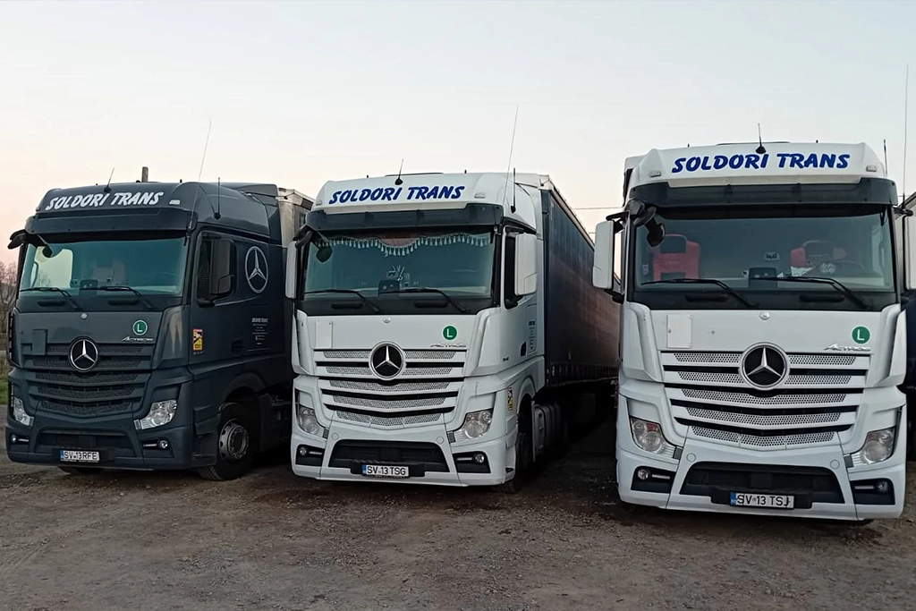 Camioanele Mercedes-Benz fotografiate impreuna intr-o parcare din Europa